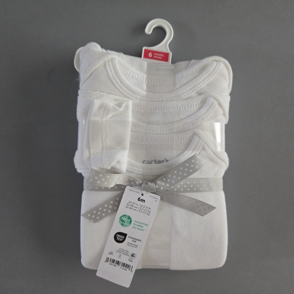 Carters Just One You Baby Unisex Long Sleeve White Bodysuit 3 Pack Size 6 Months